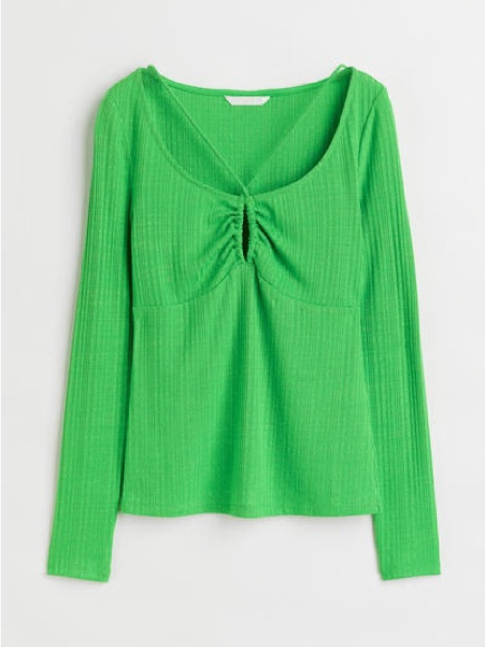 H&M Ribbed Long-Sleeve Twist-Front Top in Green